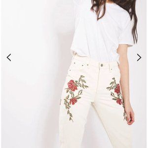Topshop Embroidered Mom Jeans